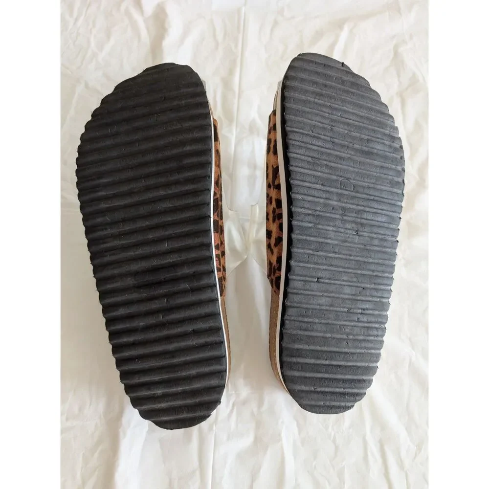 BOUTIQUE by Corkys Leopard Platform Sandals Clear Double Buckle Cork Slides